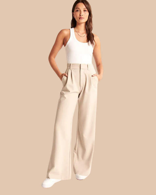 Beige Wide-Leg Pants